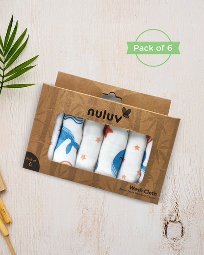 nuluv Blue Whale Wash Cloths-Multipurpose Use-For 0-6 Months-Pack of 6