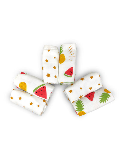 nuluv Bamboo Cotton Burp Cloths & Wash Cloths Combo Set-Comfortable & Breathable-Yellow Pineapple-For Infants