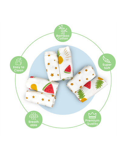 nuluv Bamboo Cotton Burp Cloths & Wash Cloths Combo Set-Comfortable & Breathable-Yellow Pineapple-For Infants