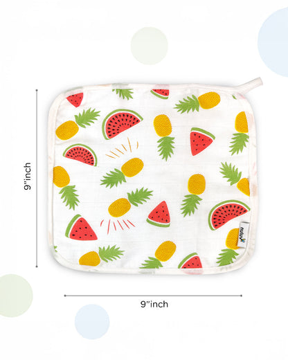 nuluv Bamboo Cotton Burp Cloths & Wash Cloths Combo Set-Comfortable & Breathable-Yellow Pineapple-For Infants