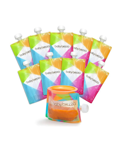 Baby Brezza Reusable Baby Food Storage Pouches-Leakproof Double Zipper Closure-Pack of 10