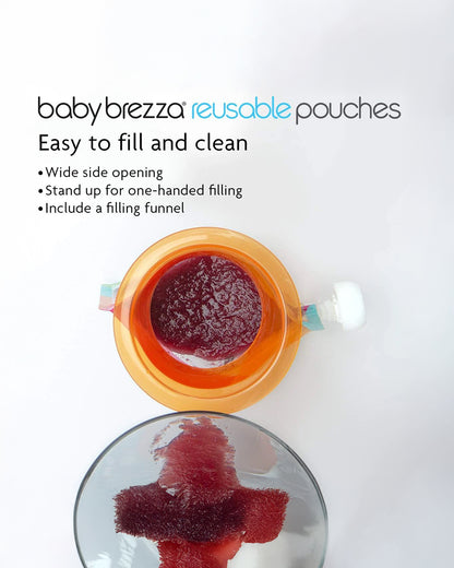 Baby Brezza Reusable Baby Food Storage Pouches-Leakproof Double Zipper Closure-Pack of 10
