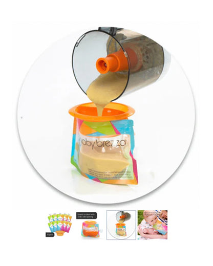 Baby Brezza Reusable Baby Food Storage Pouches-Leakproof Double Zipper Closure-Pack of 10