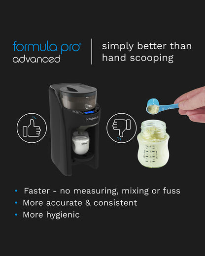 Baby Brezza Formula Pro Advanced Formula Dispenser-Instant Warm Formula with 3 Temperature Settings-Adjustable Serving Size(60-300 ml)-Accurate Mixing-Airtight Formula Storage-Removable & Dishwasher Safe Water Tank-Black