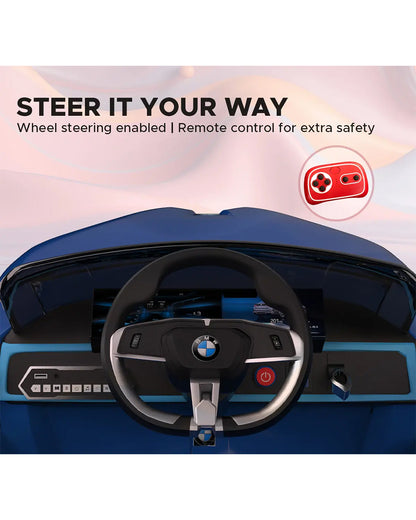 BMW i4 Ride On Car-Battery Operated-With Manual or Remote Option to Steer-Tough Tires with Rear Suspension-Integrated Music-Emotorad-For 3Y+ (Upto 30 kg)-Blue