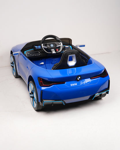 BMW i4 Ride On Car-Battery Operated-With Manual or Remote Option to Steer-Tough Tires with Rear Suspension-Integrated Music-Emotorad-For 3Y+ (Upto 30 kg)-Blue