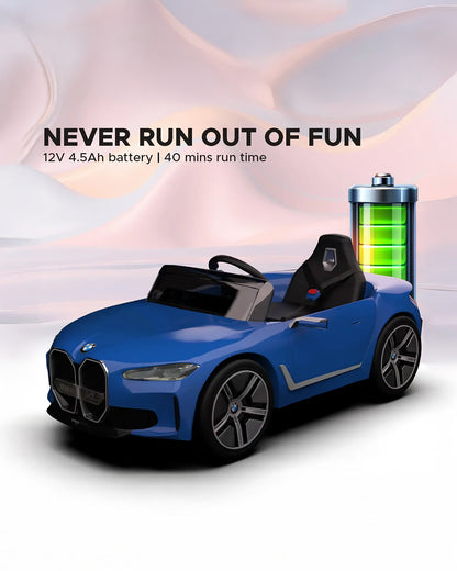 BMW i4 Ride On Car-Battery Operated-With Manual or Remote Option to Steer-Tough Tires with Rear Suspension-Integrated Music-Emotorad-For 3Y+ (Upto 30 kg)-Blue