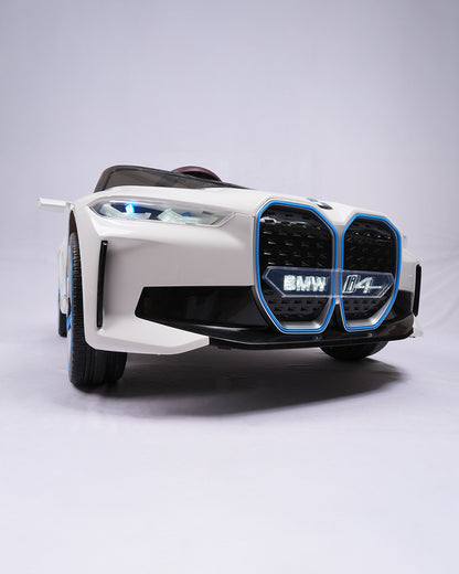 BMW i4 Ride On Car-Battery Operated-With Manual or Remote Option to Steer-Tough Tires with Rear Suspension-Integrated Music-Emotorad-For 3Y+ (Upto 30 kg)-White