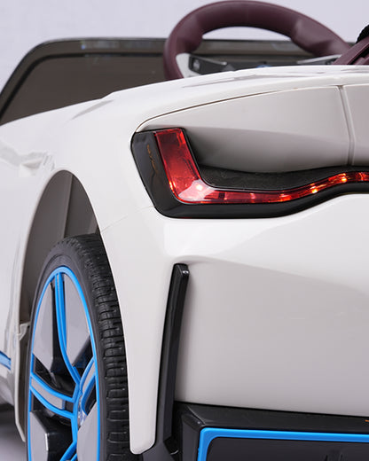 BMW i4 Ride On Car-Battery Operated-With Manual or Remote Option to Steer-Tough Tires with Rear Suspension-Integrated Music-Emotorad-For 3Y+ (Upto 30 kg)-White