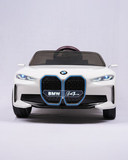 BMW i4 Ride On Car-Battery Operated-With Manual or Remote Option to Steer-Tough Tires with Rear Suspension-Integrated Music-Emotorad-For 3Y+ (Upto 30 kg)-White