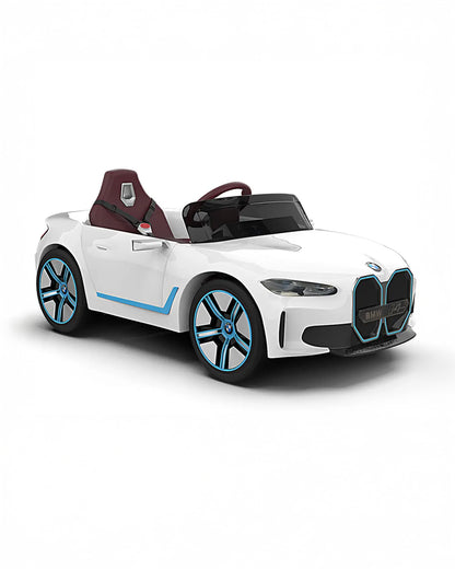 BMW i4 Ride On Car-Battery Operated-With Manual or Remote Option to Steer-Tough Tires with Rear Suspension-Integrated Music-Emotorad-For 3Y+ (Upto 30 kg)-White