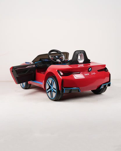 BMW i4 Ride On Car-Battery Operated-With Manual or Remote Option to Steer-Tough Tires with Rear Suspension-Integrated Music-Emotorad-For 3Y+ (Upto 30 kg)-Red