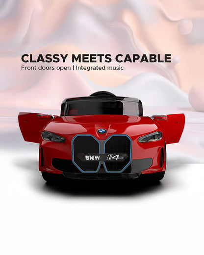 BMW i4 Ride On Car-Battery Operated-With Manual or Remote Option to Steer-Tough Tires with Rear Suspension-Integrated Music-Emotorad-For 3Y+ (Upto 30 kg)-Red