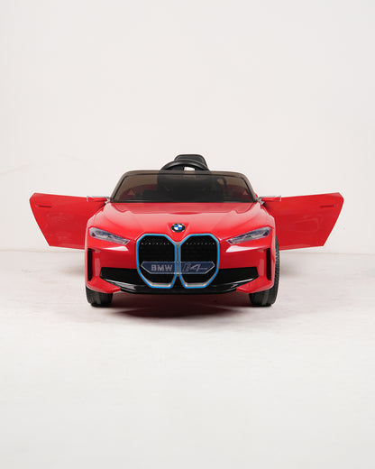 BMW i4 Ride On Car-Battery Operated-With Manual or Remote Option to Steer-Tough Tires with Rear Suspension-Integrated Music-Emotorad-For 3Y+ (Upto 30 kg)-Red