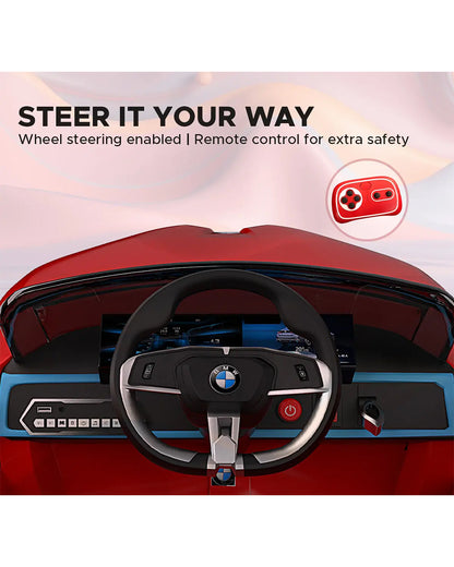 BMW i4 Ride On Car-Battery Operated-With Manual or Remote Option to Steer-Tough Tires with Rear Suspension-Integrated Music-Emotorad-For 3Y+ (Upto 30 kg)-Red