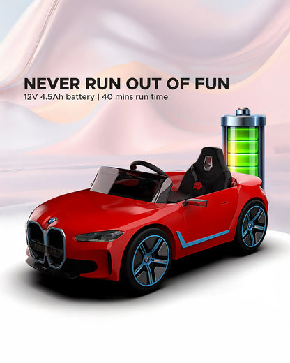 BMW i4 Ride On Car-Battery Operated-With Manual or Remote Option to Steer-Tough Tires with Rear Suspension-Integrated Music-Emotorad-For 3Y+ (Upto 30 kg)-Red