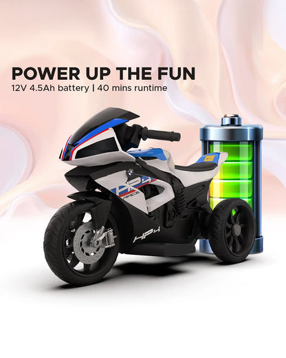 BMW HP4 Ride On Bike-Battery Operated-Push Button to Start-Precise Braking System-Anti Skid Wheels with Rear Suspension-Powerful Front Light-For 3Y +-Emotorad-White