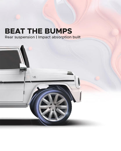 G Wagon Ride On Car-Battery Operated-With Manual or Remote Option to Steer-Tough Tires with Rear Suspension-Integrated Music-Emotorad-For 3Y+ (Upto 30 kg)-White