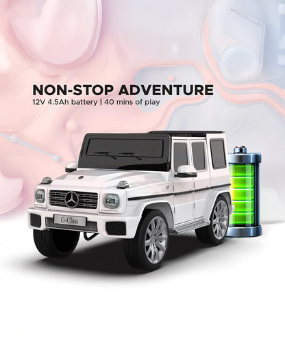 G Wagon Ride On Car-Battery Operated-With Manual or Remote Option to Steer-Tough Tires with Rear Suspension-Integrated Music-Emotorad-For 3Y+ (Upto 30 kg)-White