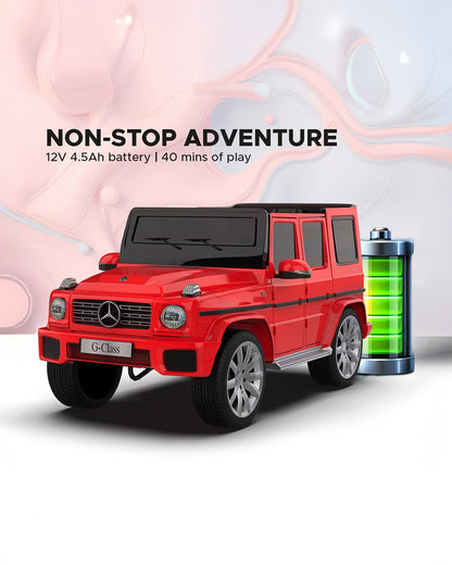 G Wagon Ride On Car-Battery Operated-With Manual or Remote Option to Steer-Tough Tires with Rear Suspension-Integrated Music-Emotorad-For 3Y+ (Upto 30 kg)-Red