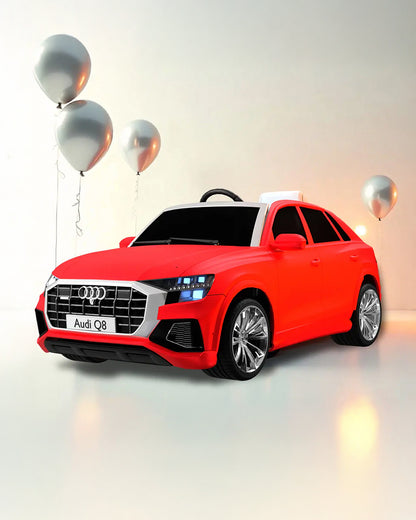 Audi Q8 Ride On Car-Battery Operated-3 Point Safety Belt-With Manual or Remote Option to Steer-Foot Accelerator-Tough Tires with Rear Suspension-Emotorad-For 3Y+ (Upto 30 Kg)-Red