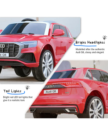 Audi Q8 Ride On Car-Battery Operated-3 Point Safety Belt-With Manual or Remote Option to Steer-Foot Accelerator-Tough Tires with Rear Suspension-Emotorad-For 3Y+ (Upto 30 Kg)-Red