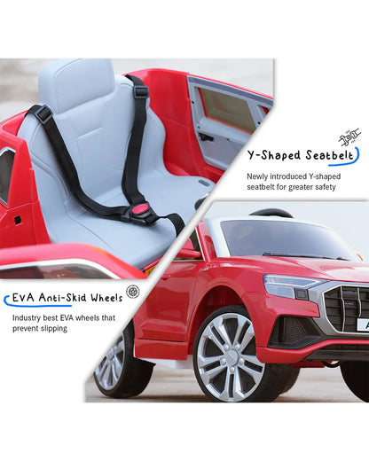 Audi Q8 Ride On Car-Battery Operated-3 Point Safety Belt-With Manual or Remote Option to Steer-Foot Accelerator-Tough Tires with Rear Suspension-Emotorad-For 3Y+ (Upto 30 Kg)-Red