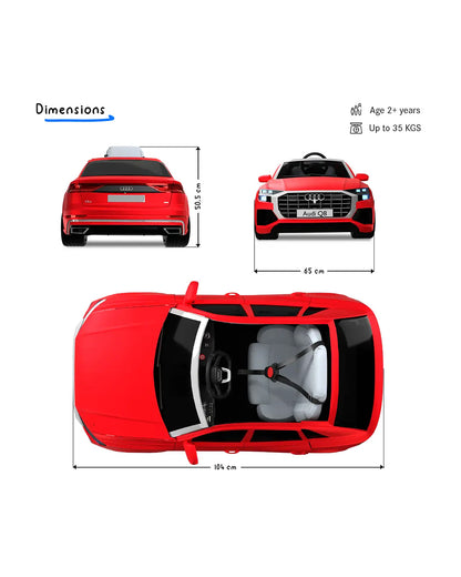 Audi Q8 Ride On Car-Battery Operated-3 Point Safety Belt-With Manual or Remote Option to Steer-Foot Accelerator-Tough Tires with Rear Suspension-Emotorad-For 3Y+ (Upto 30 Kg)-Red