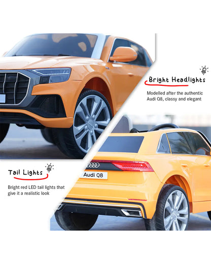 Audi Q8 Ride On Car-Battery Operated-3 Point Safety Belt-With Manual or Remote Option to Steer-Foot Accelerator-Tough Tires with Rear Suspension-Emotorad-For 3Y+ (Upto 30 Kg)-Orange