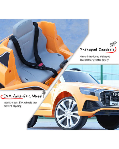 Audi Q8 Ride On Car-Battery Operated-3 Point Safety Belt-With Manual or Remote Option to Steer-Foot Accelerator-Tough Tires with Rear Suspension-Emotorad-For 3Y+ (Upto 30 Kg)-Orange