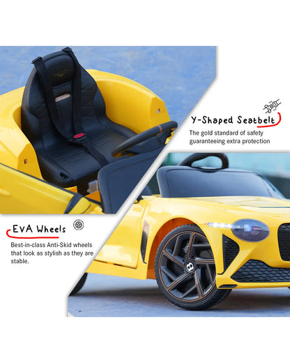 Bentley Bacalar Ride On Car-Battery Operated-3 Point Safety Belt-With Manual or Remote Option to Steer-Foot Accelerator-Tough Tires with Rear Suspension-Emotorad-For 3Y+ (Upto 30 Kg)-Yellow
