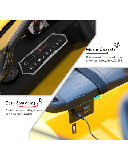 Bentley Bacalar Ride On Car-Battery Operated-3 Point Safety Belt-With Manual or Remote Option to Steer-Foot Accelerator-Tough Tires with Rear Suspension-Emotorad-For 3Y+ (Upto 30 Kg)-Yellow