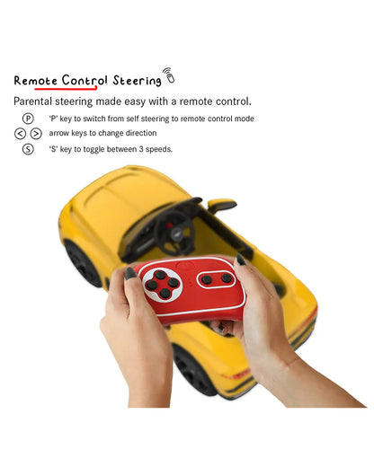 Bentley Bacalar Ride On Car-Battery Operated-3 Point Safety Belt-With Manual or Remote Option to Steer-Foot Accelerator-Tough Tires with Rear Suspension-Emotorad-For 3Y+ (Upto 30 Kg)-Yellow