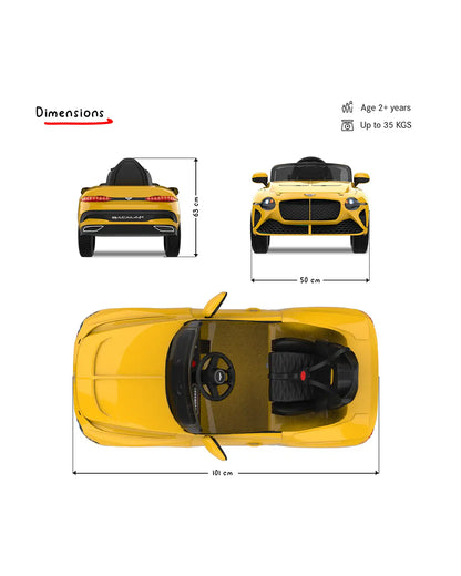 Bentley Bacalar Ride On Car-Battery Operated-3 Point Safety Belt-With Manual or Remote Option to Steer-Foot Accelerator-Tough Tires with Rear Suspension-Emotorad-For 3Y+ (Upto 30 Kg)-Yellow