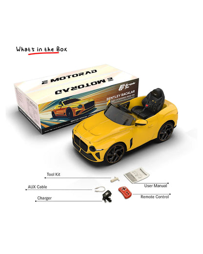 Bentley Bacalar Ride On Car-Battery Operated-3 Point Safety Belt-With Manual or Remote Option to Steer-Foot Accelerator-Tough Tires with Rear Suspension-Emotorad-For 3Y+ (Upto 30 Kg)-Yellow