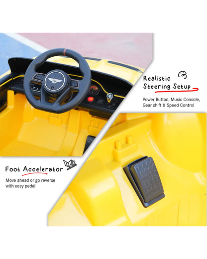 Bentley Bacalar Ride On Car-Battery Operated-3 Point Safety Belt-With Manual or Remote Option to Steer-Foot Accelerator-Tough Tires with Rear Suspension-Emotorad-For 3Y+ (Upto 30 Kg)-Yellow