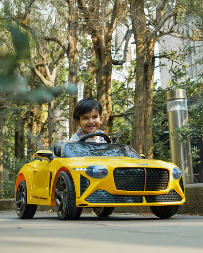 Bentley Bacalar Ride On Car-Battery Operated-3 Point Safety Belt-With Manual or Remote Option to Steer-Foot Accelerator-Tough Tires with Rear Suspension-Emotorad-For 3Y+ (Upto 30 Kg)-Yellow