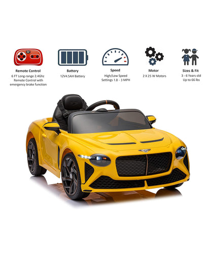 Bentley Bacalar Ride On Car-Battery Operated-3 Point Safety Belt-With Manual or Remote Option to Steer-Foot Accelerator-Tough Tires with Rear Suspension-Emotorad-For 3Y+ (Upto 30 Kg)-Yellow
