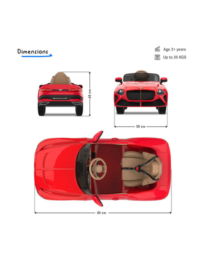 Bentley Bacalar Ride On Car-Battery Operated-3 Point Safety Belt-With Manual or Remote Option to Steer-Foot Accelerator-Tough Tires with Rear Suspension-Emotorad-For 3Y+ (Upto 30 Kg)-Red