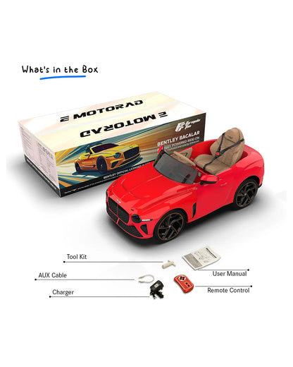 Bentley Bacalar Ride On Car-Battery Operated-3 Point Safety Belt-With Manual or Remote Option to Steer-Foot Accelerator-Tough Tires with Rear Suspension-Emotorad-For 3Y+ (Upto 30 Kg)-Red