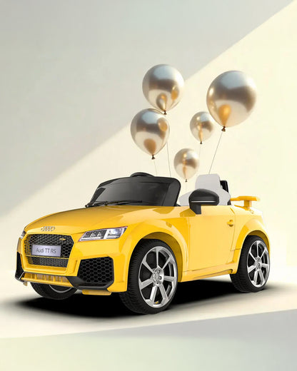 Audi TTRS Ride On Car-Battery Operated-3 Point Safety Belt-With Manual or Remote Option to Steer-Foot Accelerator-Tough Tires with Rear Suspension-Integrated Music-Emotorad-For 3Y+ (Upto 30 kg)-Yellow