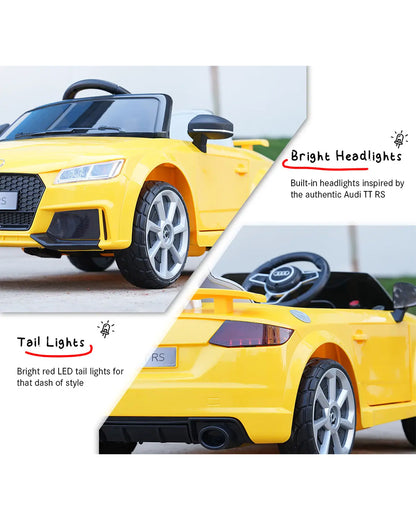 Audi TTRS Ride On Car-Battery Operated-3 Point Safety Belt-With Manual or Remote Option to Steer-Foot Accelerator-Tough Tires with Rear Suspension-Integrated Music-Emotorad-For 3Y+ (Upto 30 kg)-Yellow