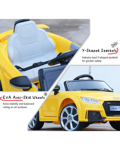 Audi TTRS Ride On Car-Battery Operated-3 Point Safety Belt-With Manual or Remote Option to Steer-Foot Accelerator-Tough Tires with Rear Suspension-Integrated Music-Emotorad-For 3Y+ (Upto 30 kg)-Yellow