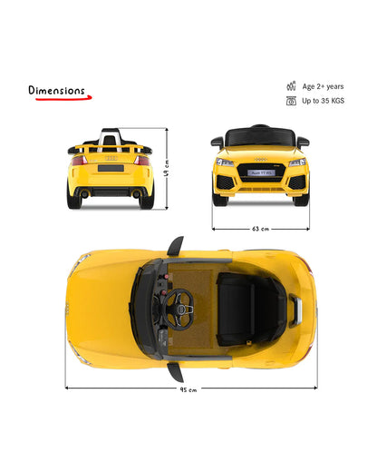 Audi TTRS Ride On Car-Battery Operated-3 Point Safety Belt-With Manual or Remote Option to Steer-Foot Accelerator-Tough Tires with Rear Suspension-Integrated Music-Emotorad-For 3Y+ (Upto 30 kg)-Yellow