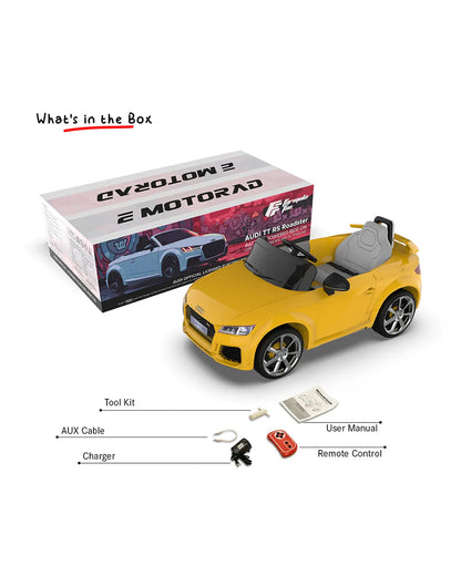 Audi TTRS Ride On Car-Battery Operated-3 Point Safety Belt-With Manual or Remote Option to Steer-Foot Accelerator-Tough Tires with Rear Suspension-Integrated Music-Emotorad-For 3Y+ (Upto 30 kg)-Yellow