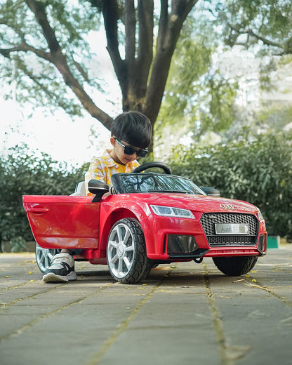 Audi TTRS Ride On Car-Battery Operated-3 Point Safety Belt-With Manual or Remote Option to Steer-Foot Accelerator-Tough Tires with Rear Suspension-Integrated Music-Emotorad-For 3Y+ (Upto 30 kg)-Red