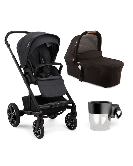 Nuna Mixx Next Stroller & Mixx Carry Cot Travel System-With Cup Holder-Stroller Features (Height Adjustable Parent Handle Bar, Upto 22 Kg)-Carry Cot Features (Protective UPF 50+ Canopy-Compact Flat Fold)-Ocean & Caviar