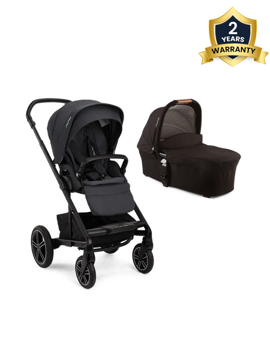 Nuna Mixx Next Stroller & Mixx Carry Cot Travel System-With Cup Holder-Stroller Features (Height Adjustable Parent Handle Bar, Upto 22 Kg)-Carry Cot Features (Protective UPF 50+ Canopy-Compact Flat Fold)-Ocean & Caviar