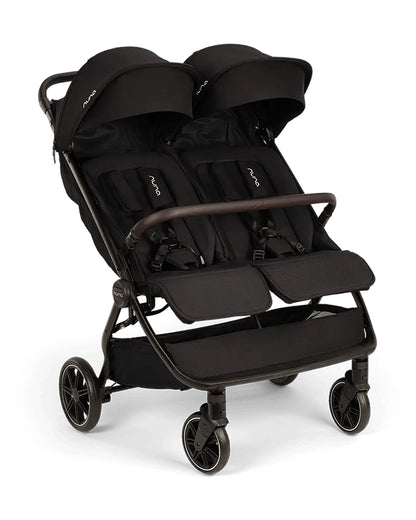 Nuna TRVL Dubl Twin Baby Stroller-Individually Adjustable Near Flat Reclining Seat-One Hand Fold-With Cup Holder-Large Storage Basket-2 Years Warranty-0 to 4Y (Upto 22 Kg)-Caviar