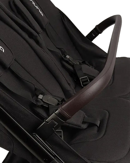 Nuna TRVL Dubl Twin Baby Stroller-Individually Adjustable Near Flat Reclining Seat-One Hand Fold-With Cup Holder-Large Storage Basket-2 Years Warranty-0 to 4Y (Upto 22 Kg)-Caviar